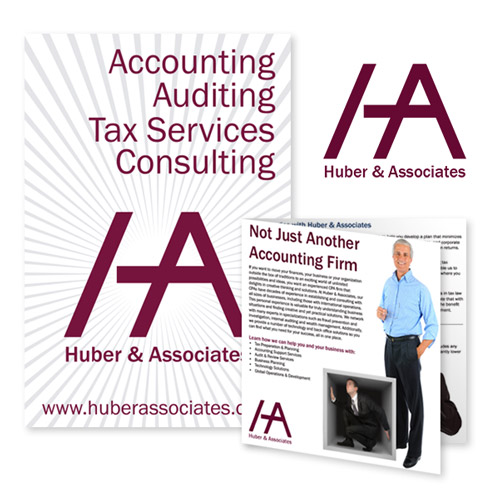 Huber & Associates accounting rebranding - logo, poster, and brochure
