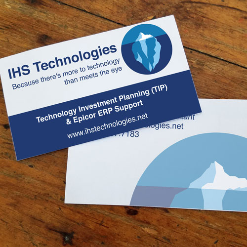 IHS Technologies business card with logo layout and design